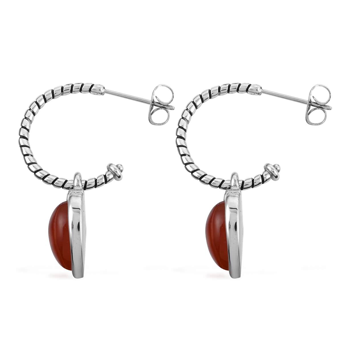 Interchangeable Bird, Dragonfly, and Enhanced Red Agate Heart Charms on Half Hoop Earrings, 4 Piece Set, in Stainless Steel 5.60 ctw image number 2