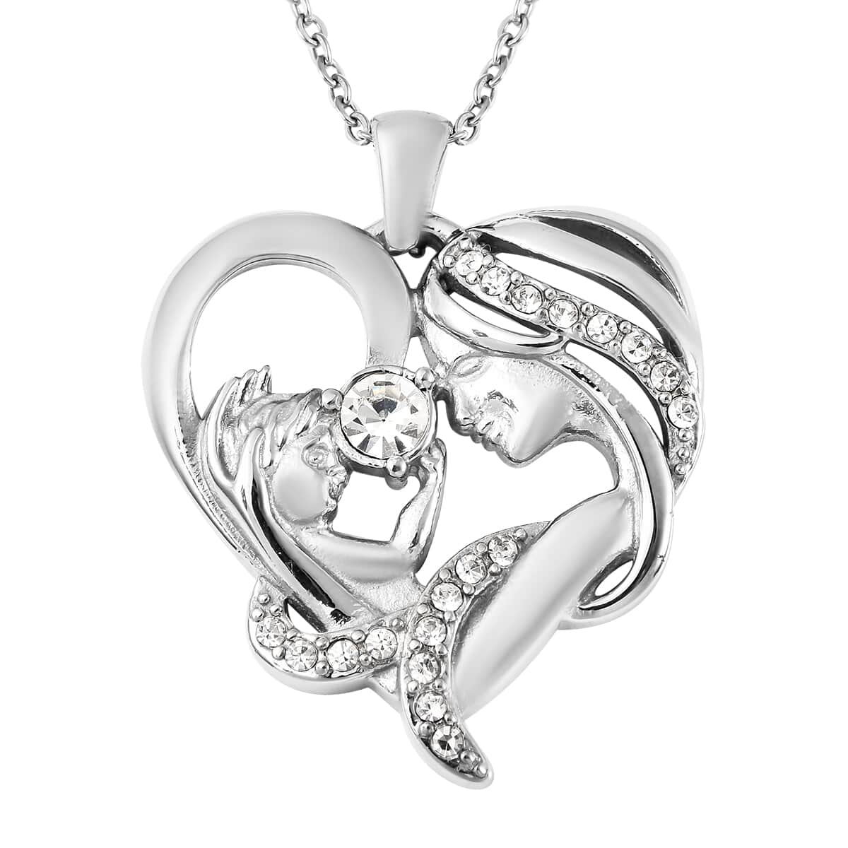 Austrian Crystal Mom and Child Pendant Necklace 20 Inches in Stainless Steel image number 0