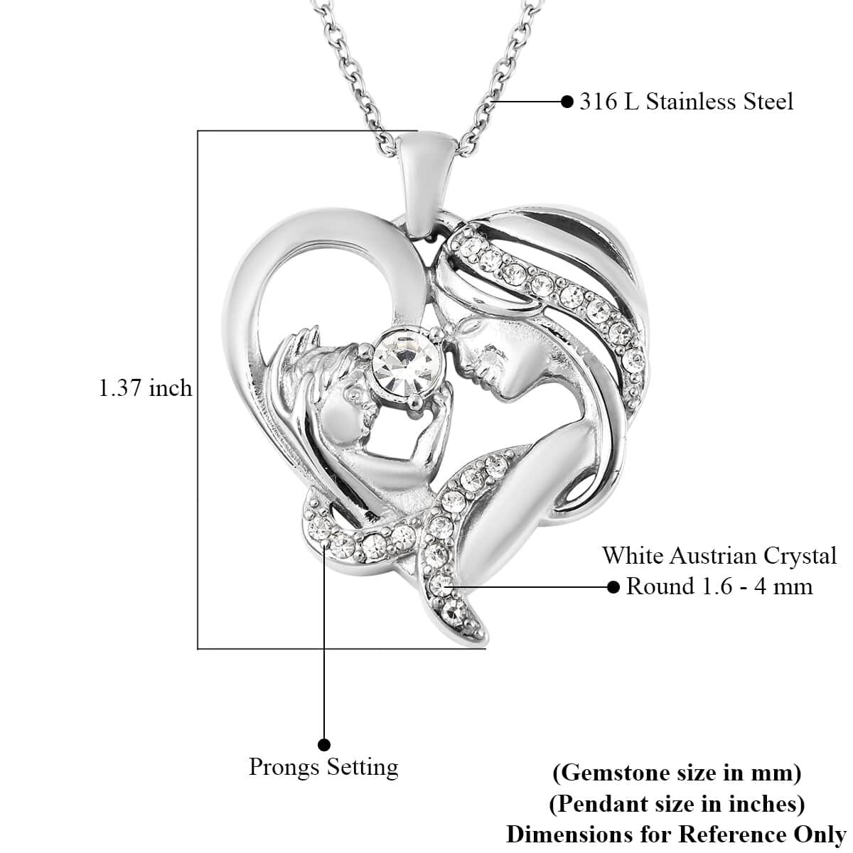 Austrian Crystal Mom and Child Pendant Necklace 20 Inches in Stainless Steel image number 5