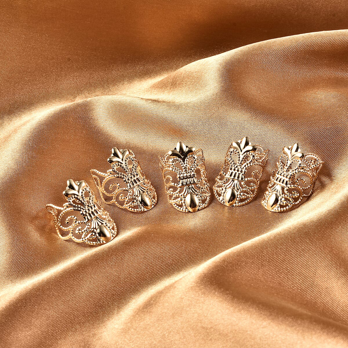 Set of 5 Goldtone Dragon Claw Nail Armor image number 1
