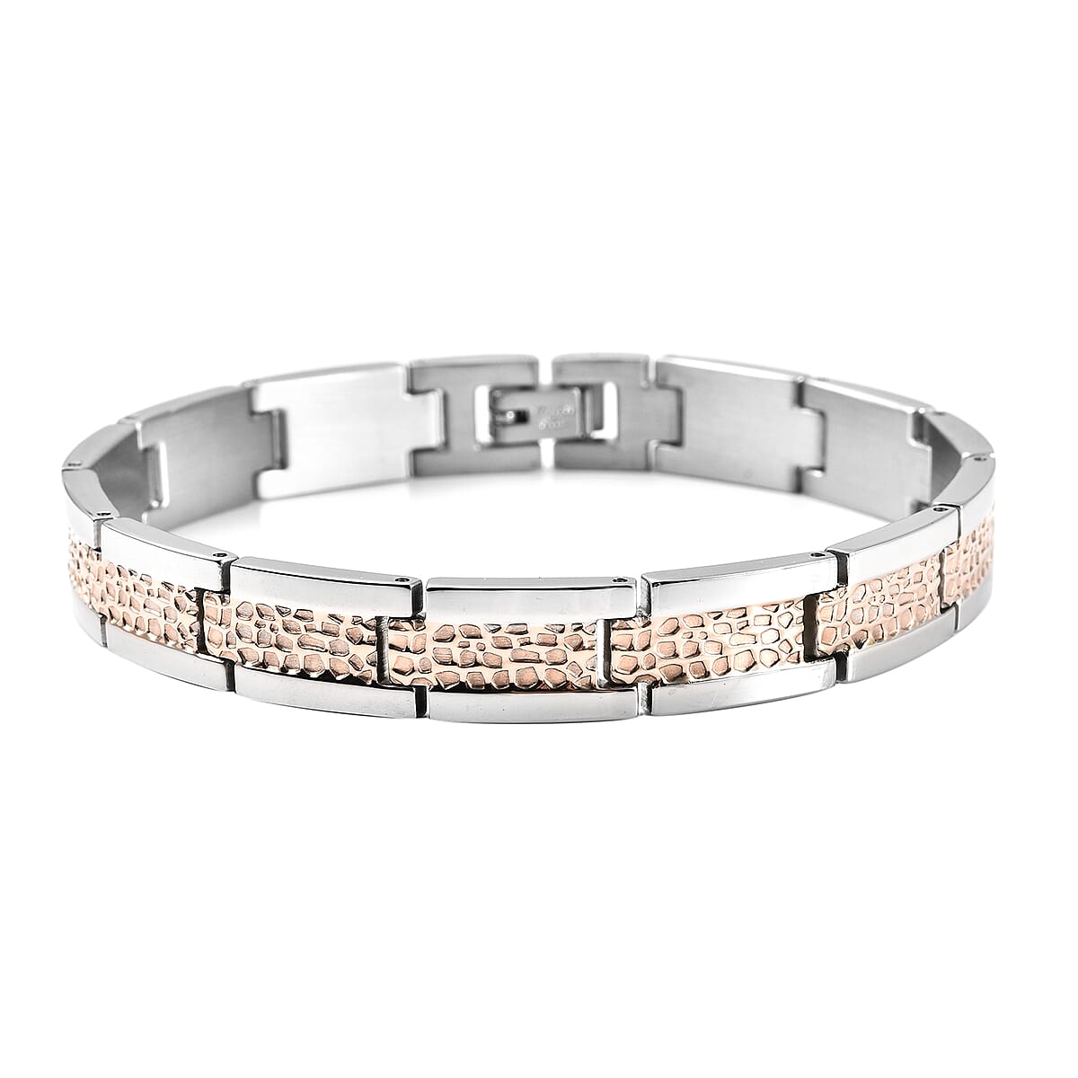 Men's Bracelet (8.50 In) and Honey Comb Dog Tag Pendant Necklace 20.00 Inches in ION Plated Rose Gold and Stainless Steel image number 2