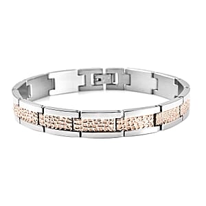 Men's Bracelet (8.50 In) and Honey Comb Dog Tag Pendant Necklace 20.00 Inches in ION Plated Rose Gold and Stainless Steel