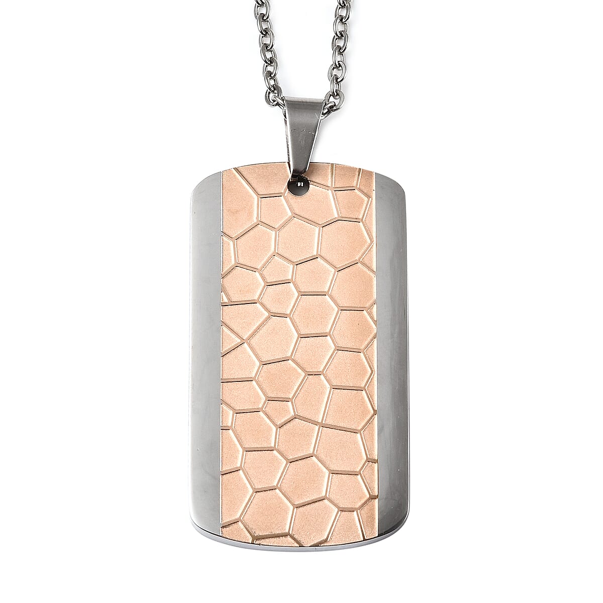 Men's Bracelet (8.50 In) and Honey Comb Dog Tag Pendant Necklace 20.00 Inches in ION Plated Rose Gold and Stainless Steel image number 5