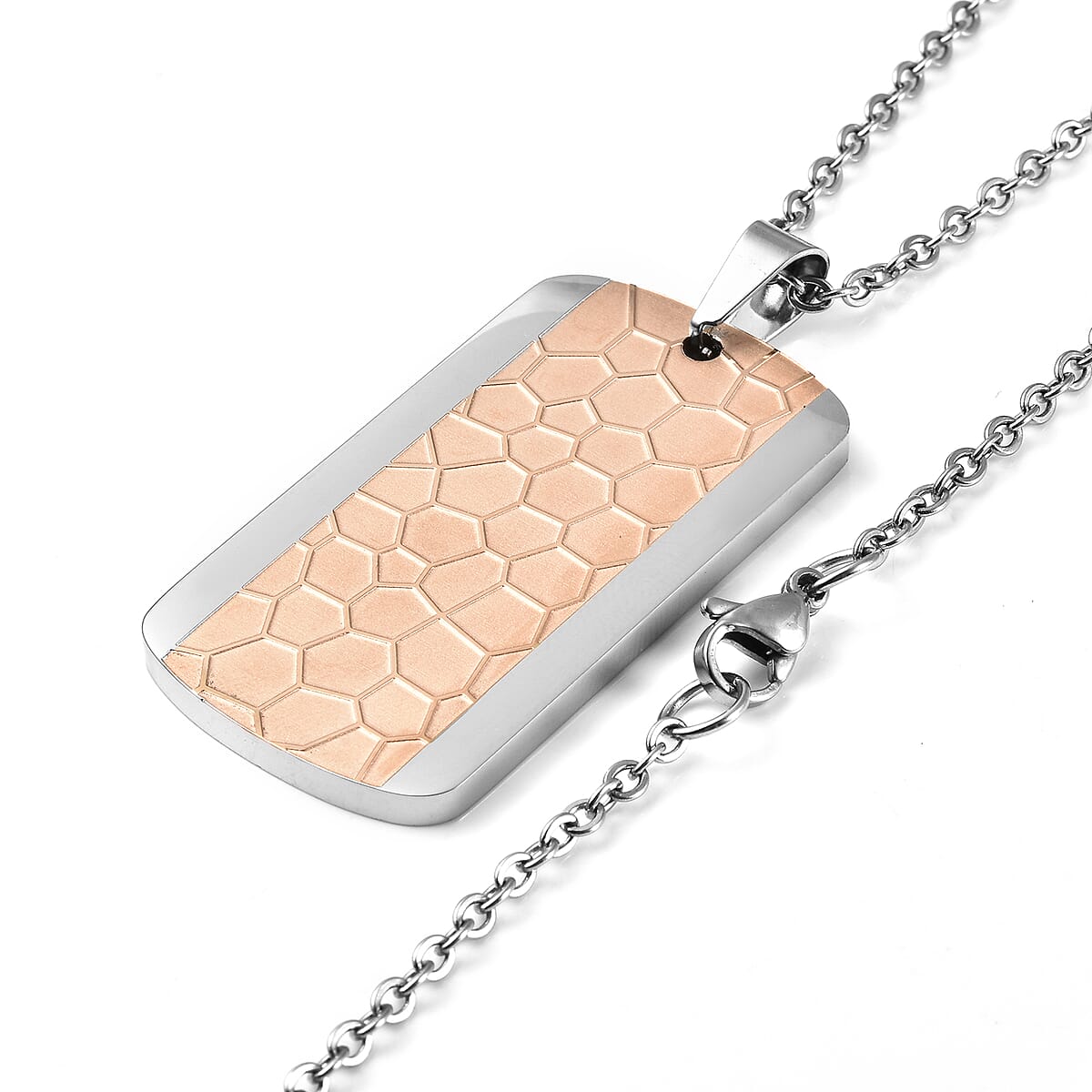 Men's Bracelet (8.50 In) and Honey Comb Dog Tag Pendant Necklace 20.00 Inches in ION Plated Rose Gold and Stainless Steel image number 6
