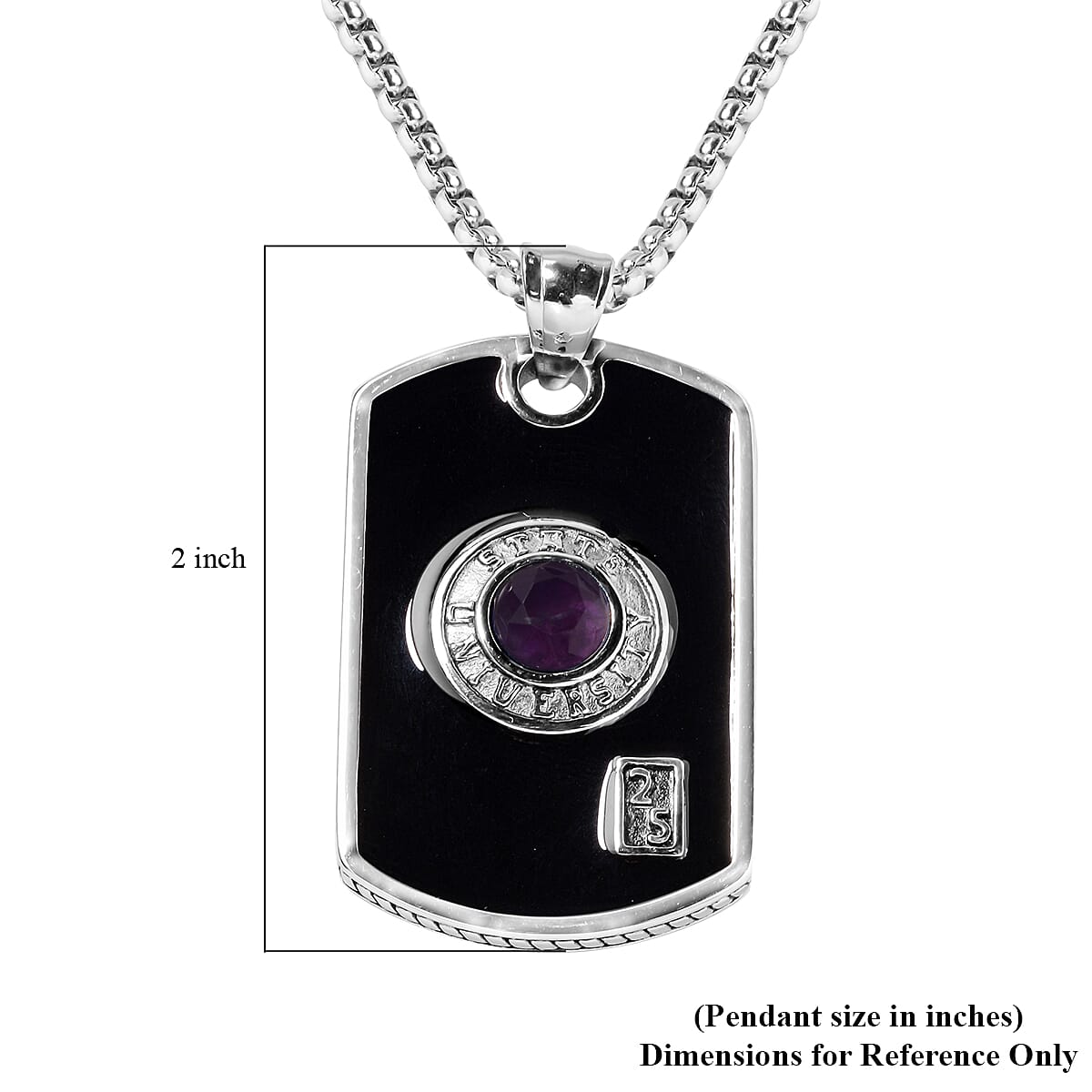 Amethyst and Enameled Men's Pendant Necklace 24 Inches in Stainless Steel 1.70 ctw image number 3