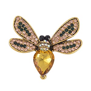 Set of 2 Multi Color Austrian Crystal Bee & Fly Brooch in Goldtone