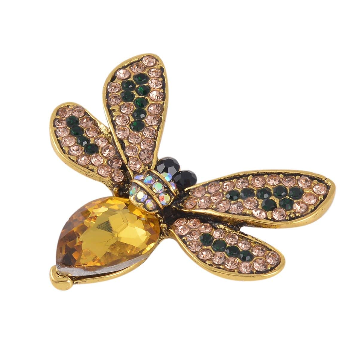 Set of 2 Multi Color Austrian Crystal Bee & Fly Brooch in Goldtone image number 3