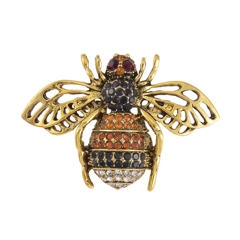 Set of 2 Multi Color Austrian Crystal Bee & Fly Brooch in Goldtone