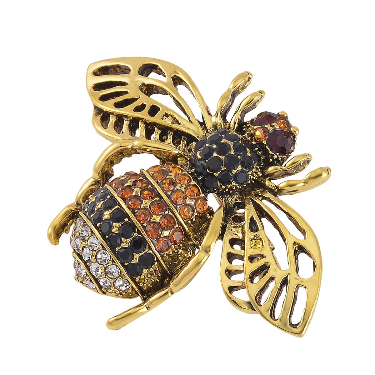 Set of 2 Multi Color Austrian Crystal Bee & Fly Brooch in Goldtone