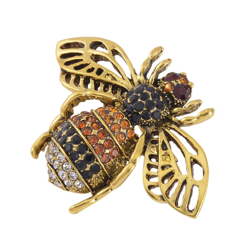 Set of 2 Multi Color Austrian Crystal Bee & Fly Brooch in Goldtone