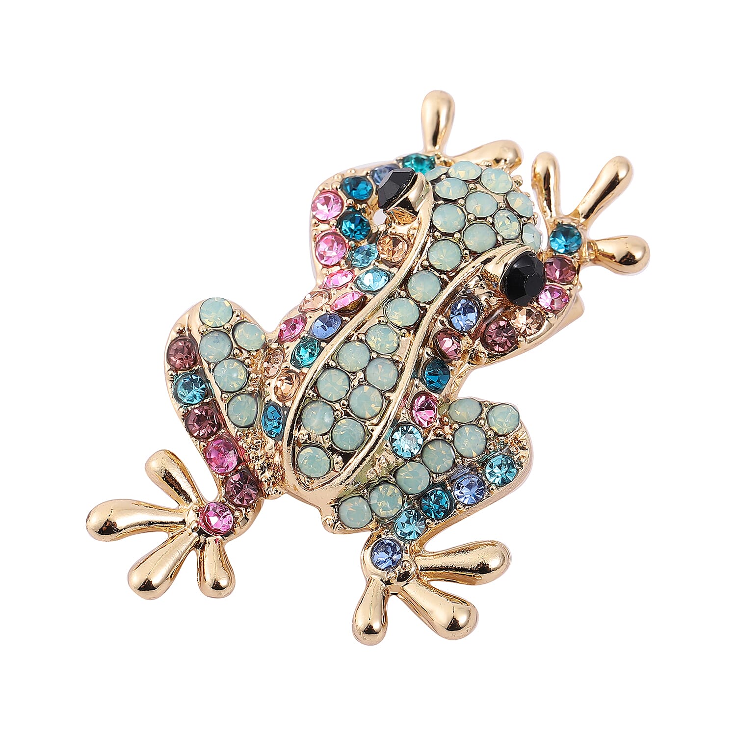 Set of 2 Multi Color Austrian Crystal Ladybug & Frog Brooch in Goldtone