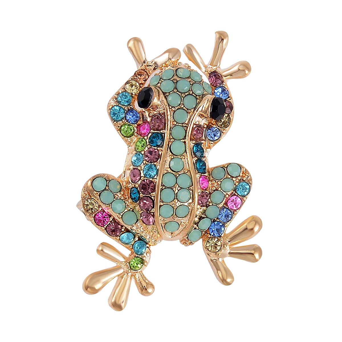 Set of 2 Multi Color Austrian Crystal Ladybug & Frog Brooch in Goldtone