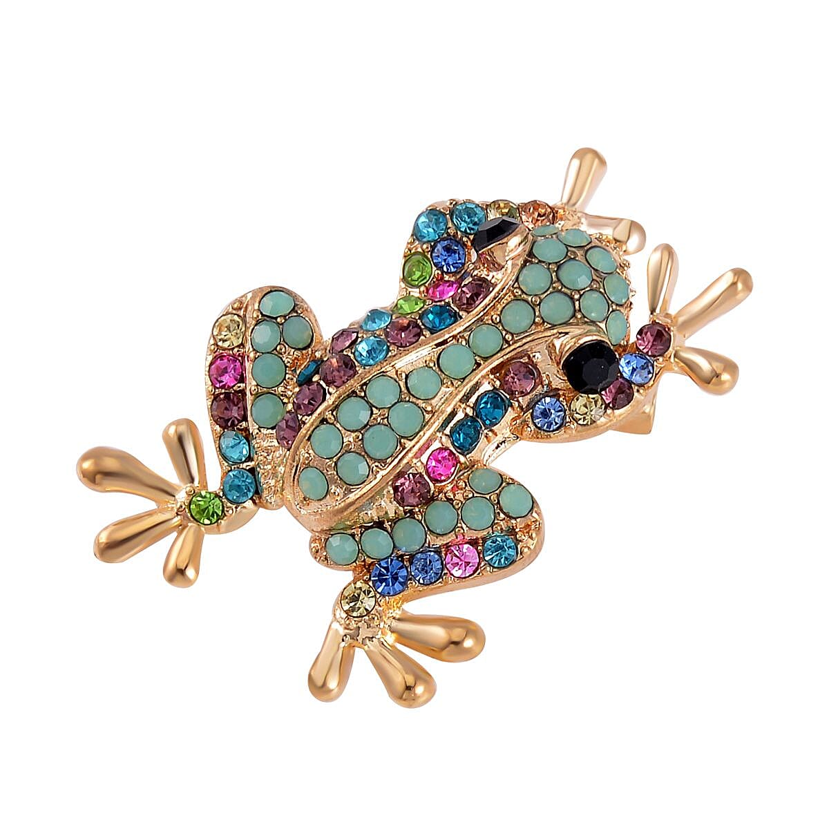 Set of 2 Multi Color Austrian Crystal Ladybug & Frog Brooch in Goldtone