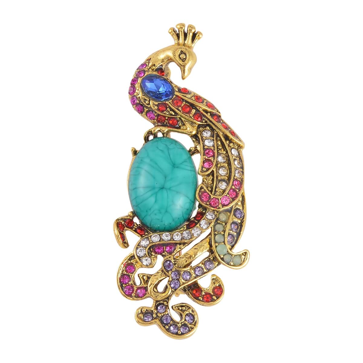 Set of 2 Multi Gemstone Peacock & Squirrel Brooch in Goldtone image number 2