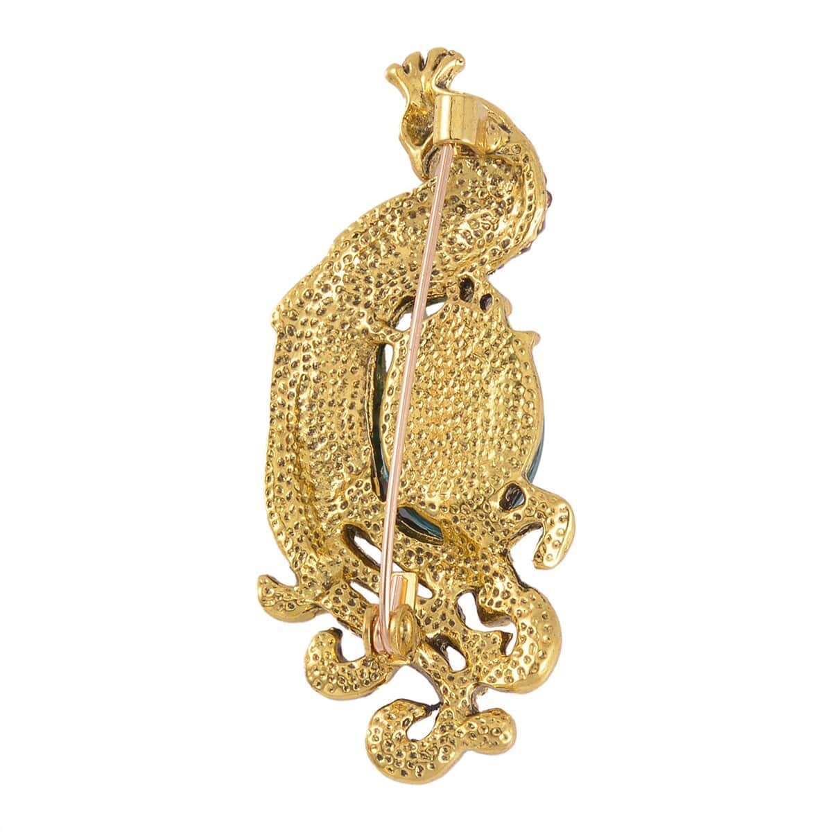 Set of 2 Multi Gemstone Peacock & Squirrel Brooch in Goldtone image number 4