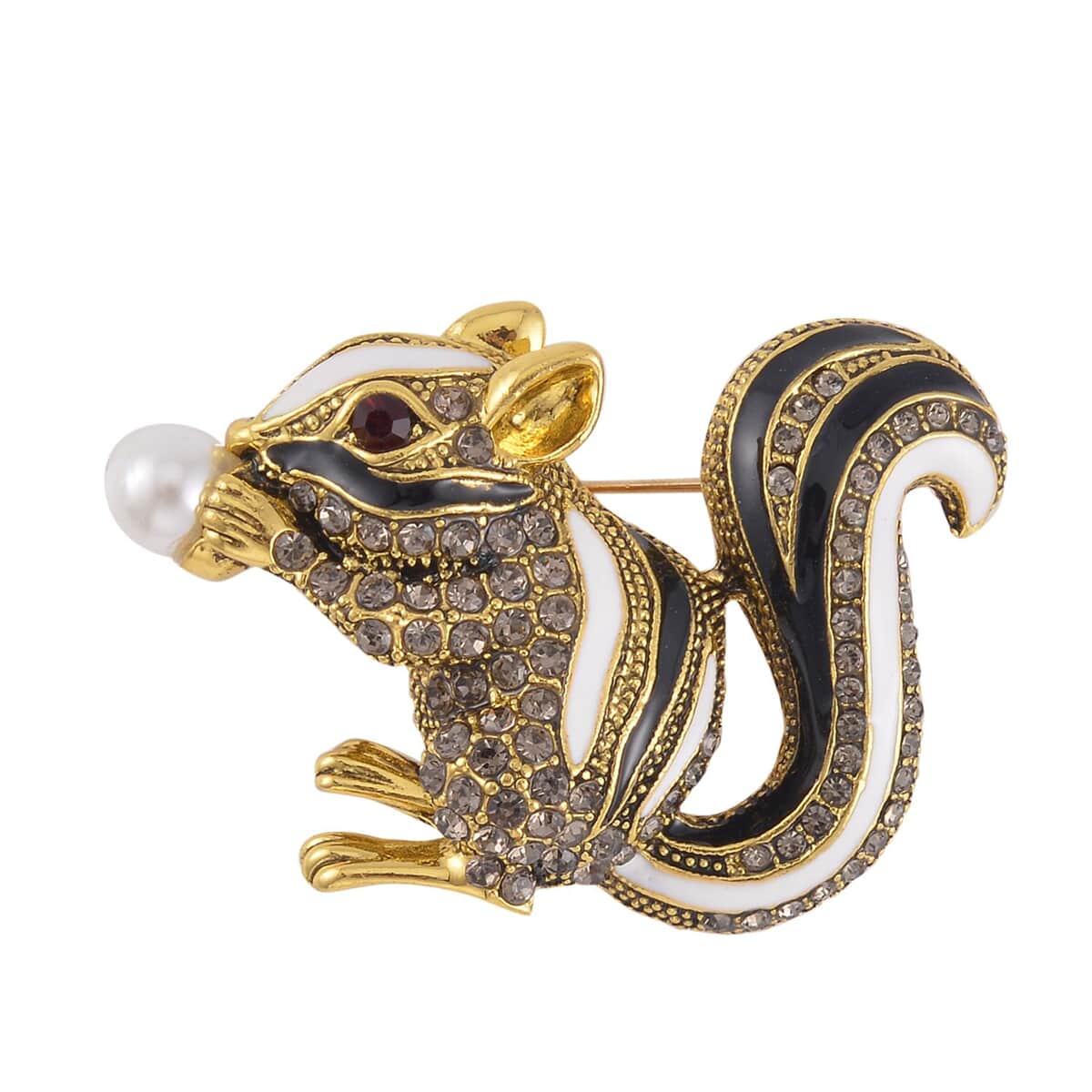 Set of 2 Multi Gemstone Peacock & Squirrel Brooch in Goldtone image number 5