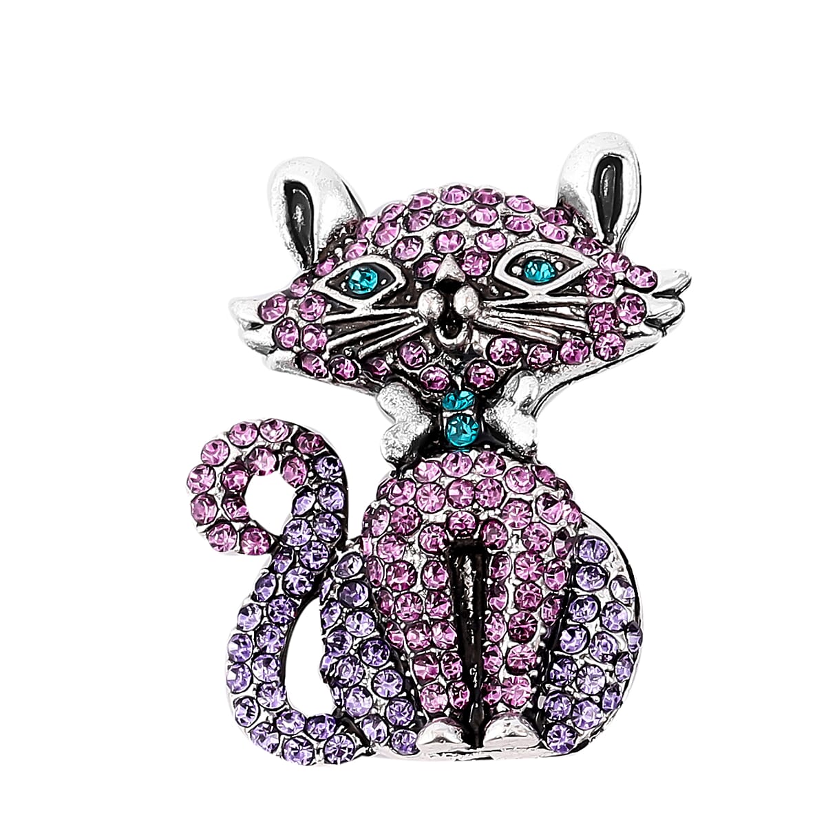 Set of 2 Multi Color Austrian Crystal Parrot & Cat Brooch in Dualtone image number 2