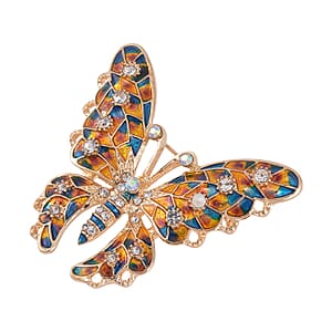 Set of 2 Multi Austrian Crystal, Simulated Blue Diamond Enameled Butterfly & Dragonfly Brooch in Dualtone