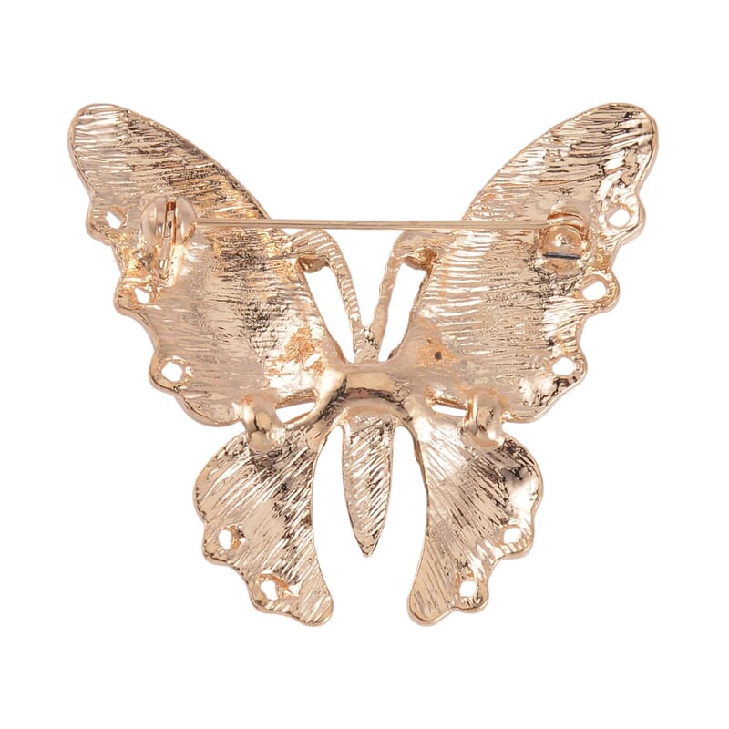 Set of 2 Multi Austrian Crystal, Simulated Blue Diamond Enameled Butterfly & Dragonfly Brooch in Dualtone