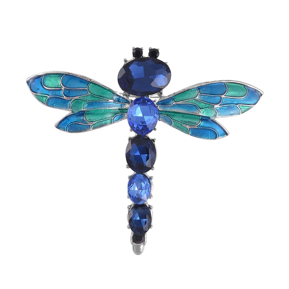 Set of 2 Multi Austrian Crystal, Simulated Blue Diamond Enameled Butterfly & Dragonfly Brooch in Dualtone image number 5