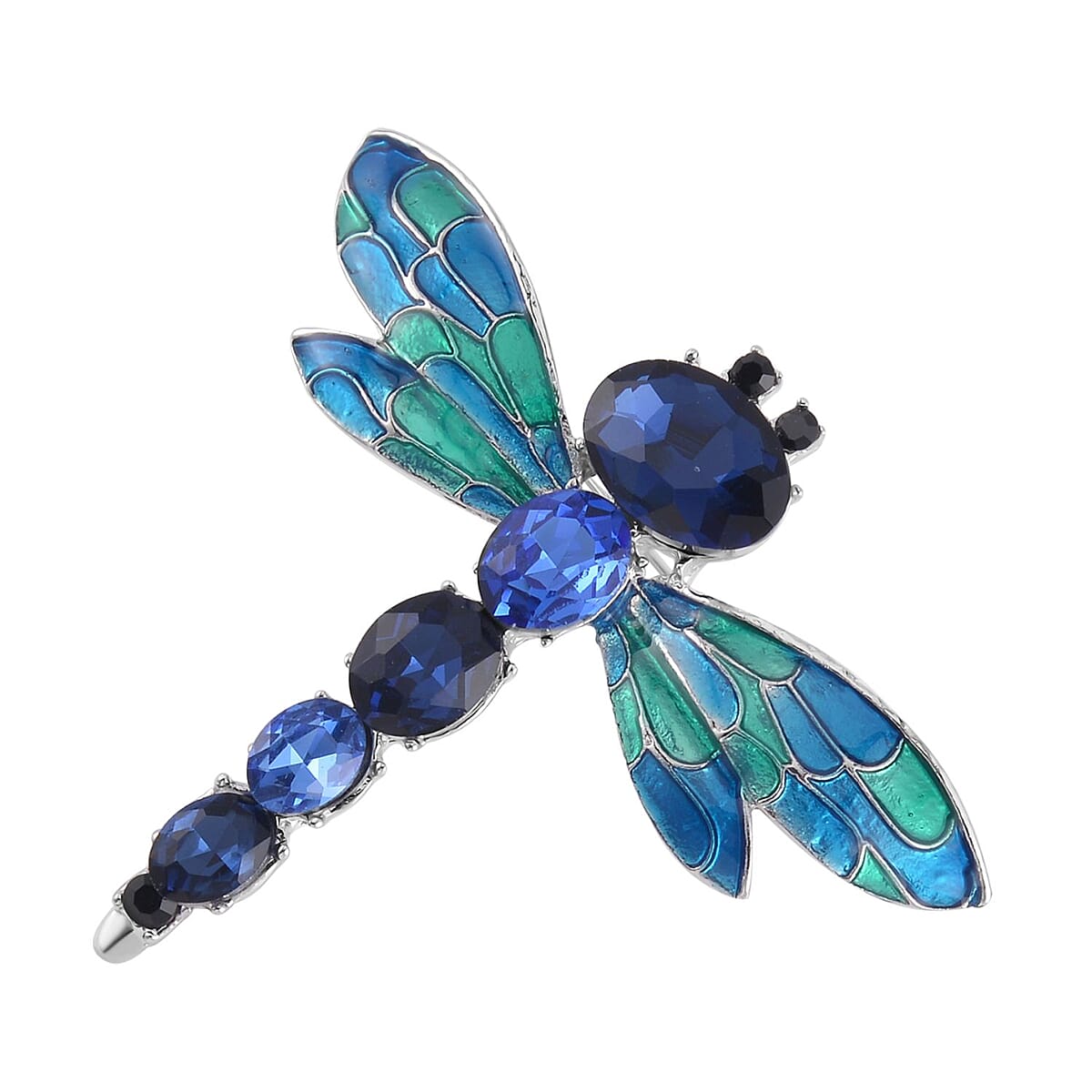 Set of 2 Multi Austrian Crystal, Simulated Blue Diamond Enameled Butterfly & Dragonfly Brooch in Dualtone image number 6