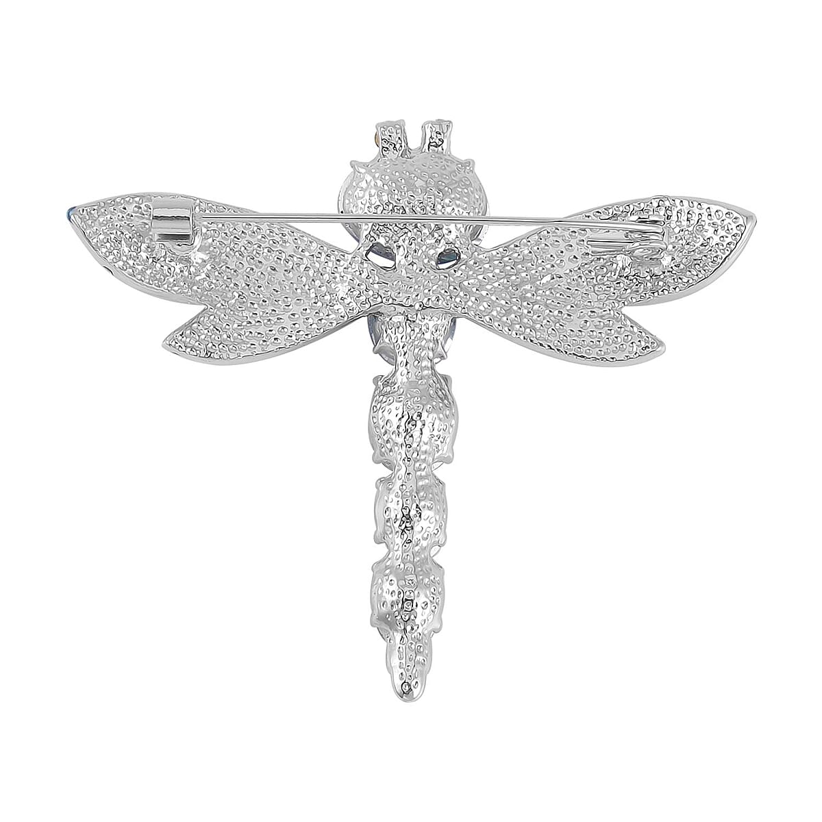 Set of 2 Multi Austrian Crystal, Simulated Blue Diamond Enameled Butterfly & Dragonfly Brooch in Dualtone image number 7