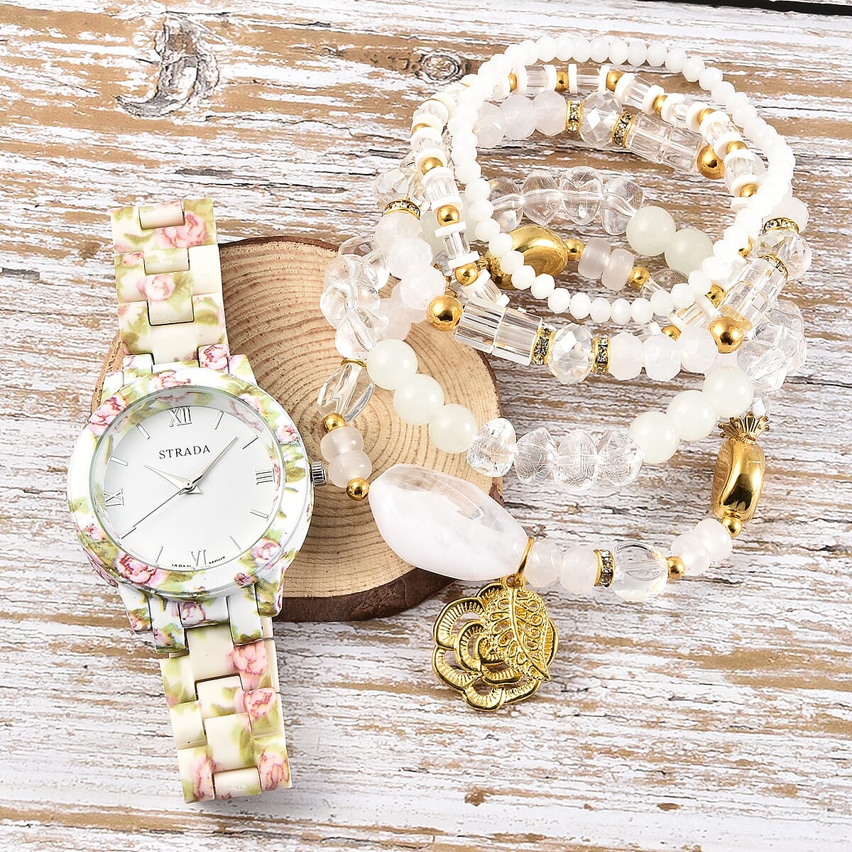 Buy Strada Set of Japanese Movement White Flower Pattern Strap