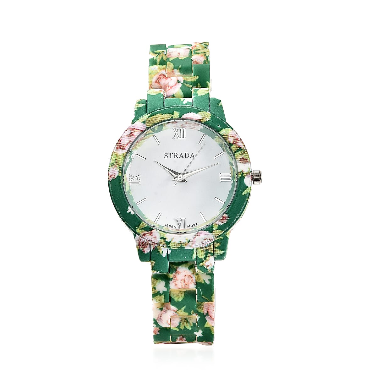 STRADA Cuff Watch With Green Bead Buy Strada Set of 6 Japanese Movement Green Flower Pattern  main image 4