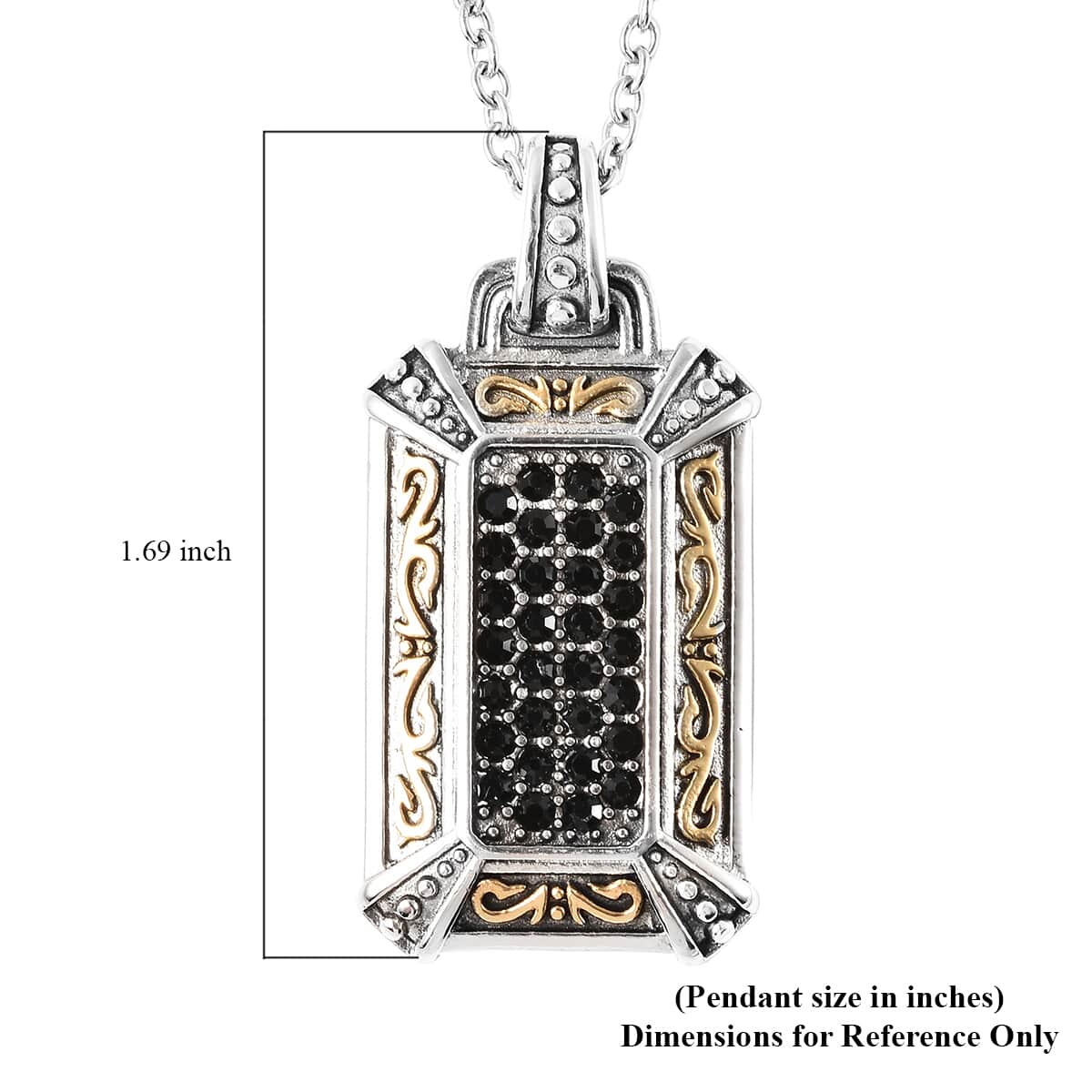 Black Austrian Crystal Men's Pendant Necklace 24 Inches in Stainless Steel image number 5
