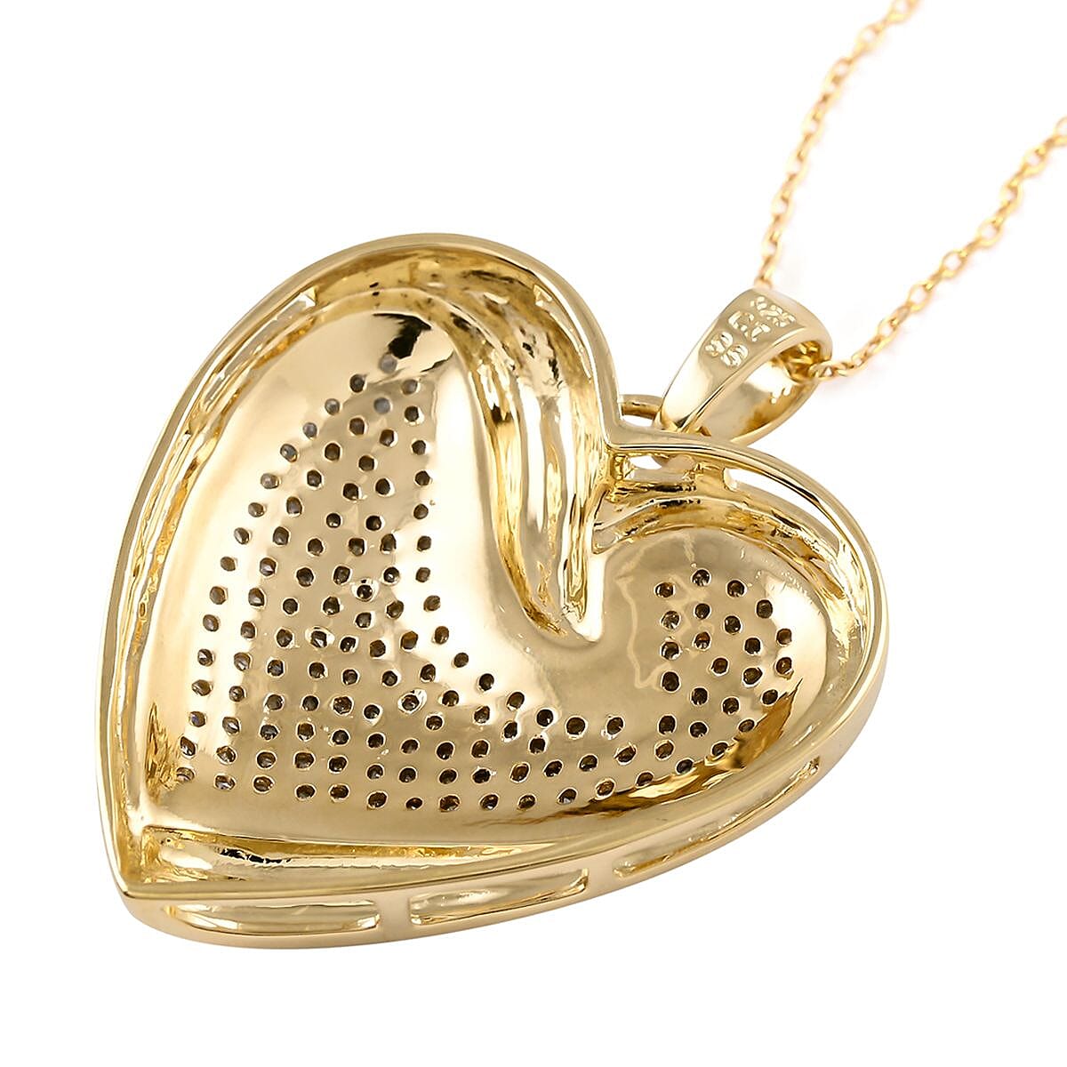 Diamond Heart Pendant Necklace 18 Inches in Rhodium and 14K YG Over Sterling Silver 1.00 ctw
