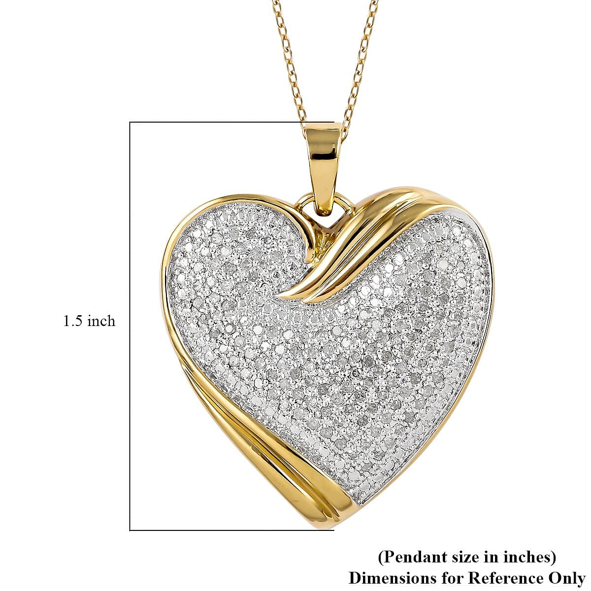 Diamond Heart Pendant Necklace 18 Inches in Rhodium and 14K YG Over Sterling Silver 1.00 ctw