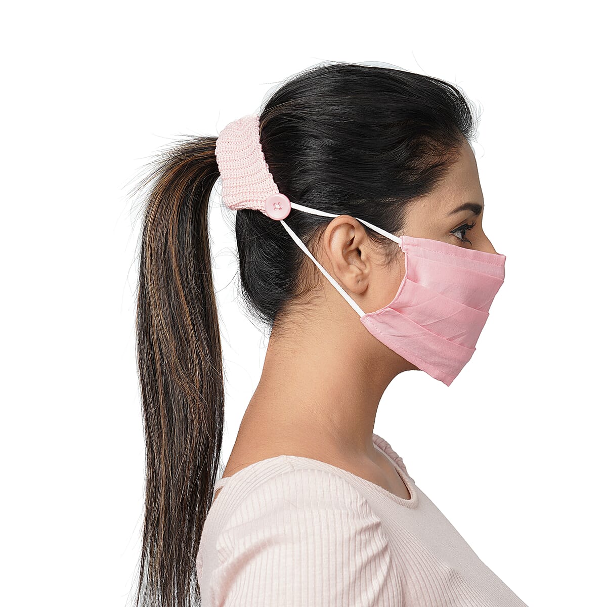 Magenta Pink 100% Cotton Double Layer Face Mask and Knitted Bow As Extender (6x2) image number 3