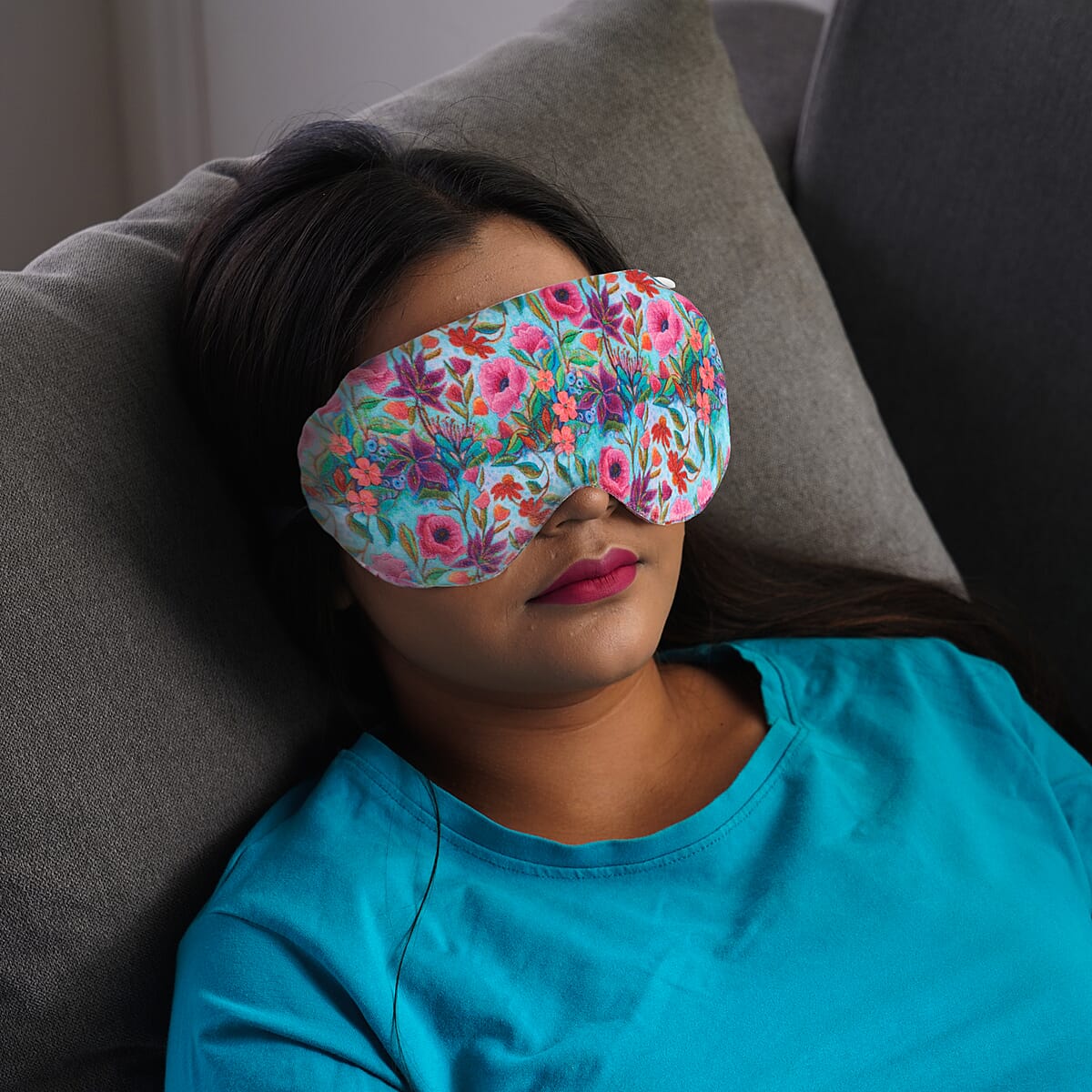 Multi Color Printed Cotton, Shungite Weighted Reusable Eye Mask with Shungite Gel Sleeve and Adjustable Strap image number 1