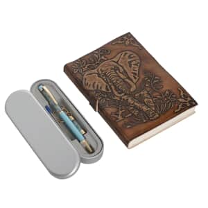 Leather Paper Diary, Pen with Extra Refill and Key Chain