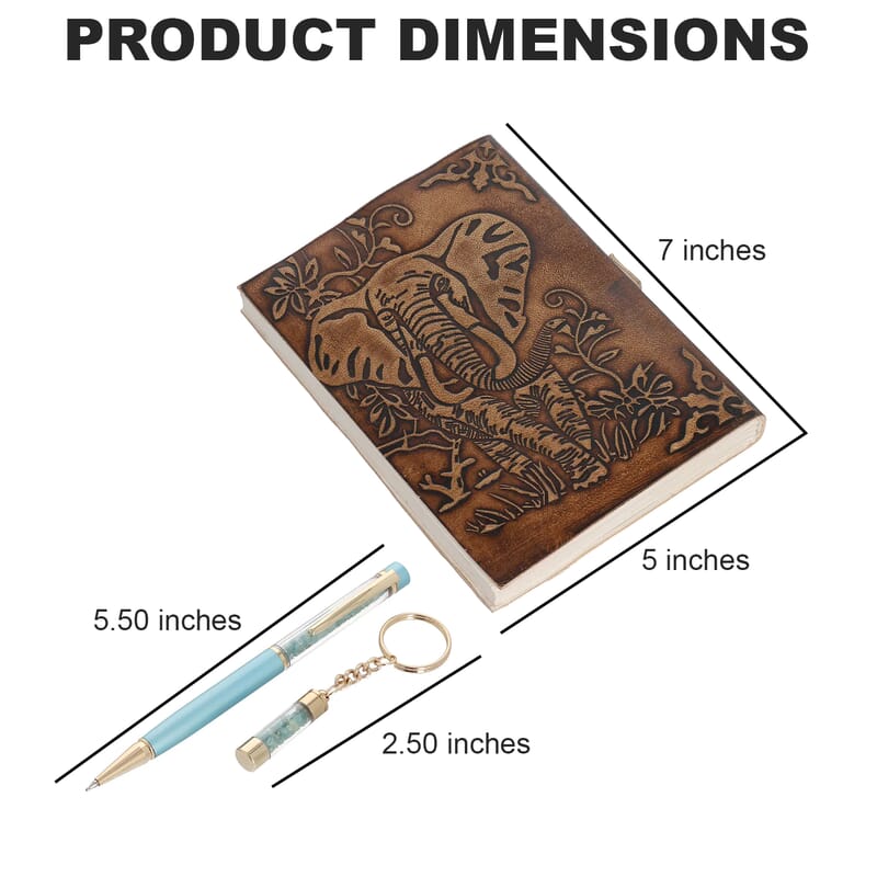 Leather Paper Diary, Pen with Extra Refill and Key Chain