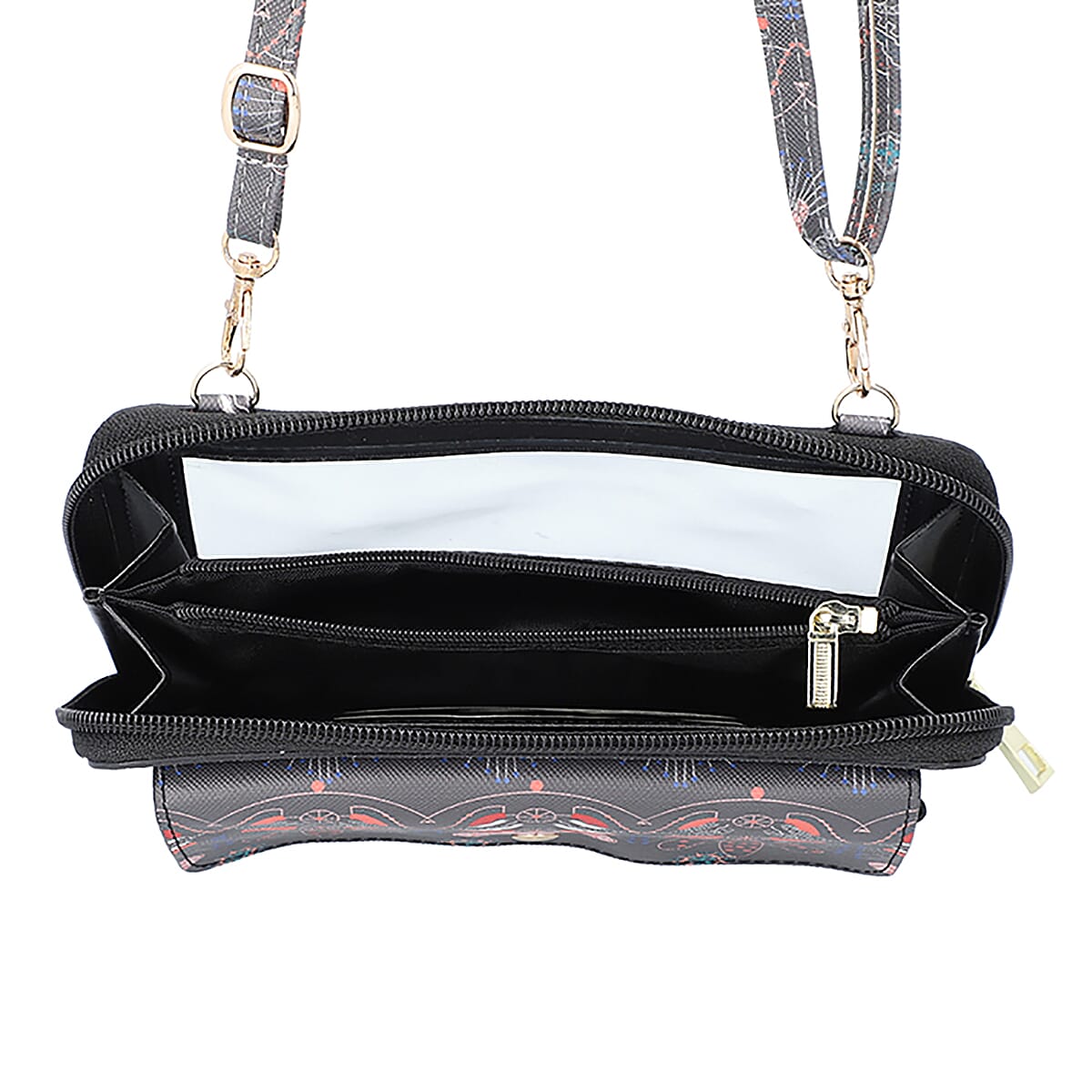 Brown Tribal Pattern Faux Leather RFID Crossbody Bag with Touch Screen Window and 4000mAh Wireless Power Bank image number 5