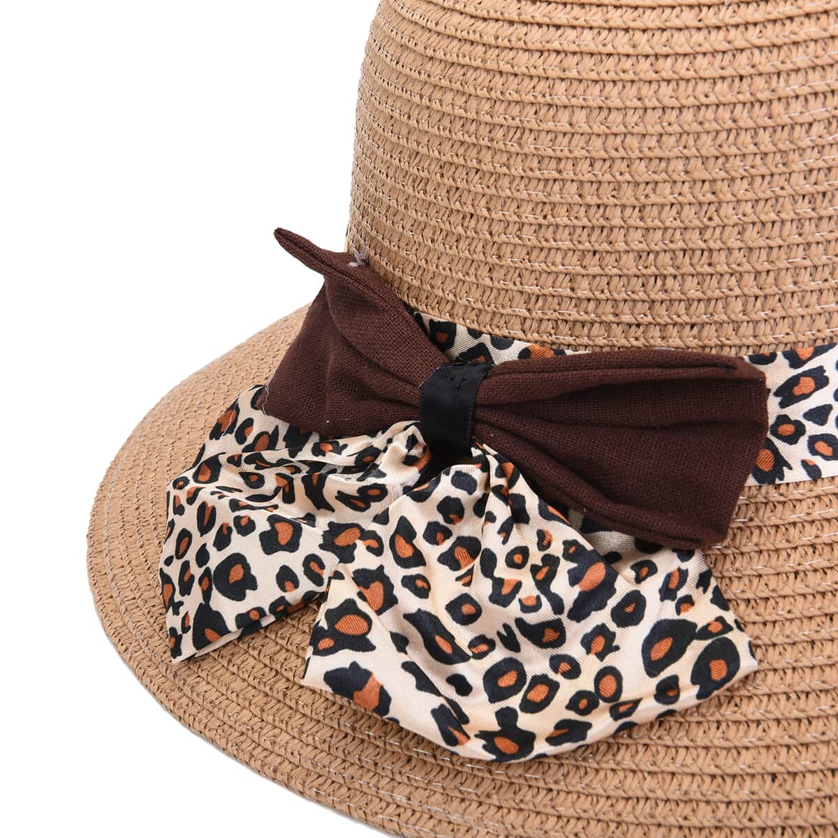 Brown Leopard Pattern Bowknot Hat & UV 400 Polarized Sunglasses image number 5