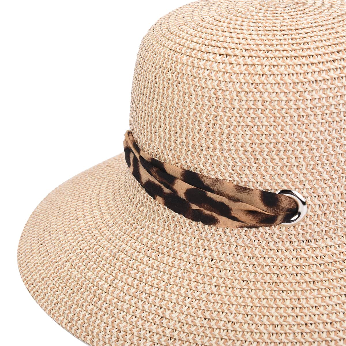 Khaki with Leopard Pattern Bowknot Hat & UV 400 Polarized Sunglasses image number 4