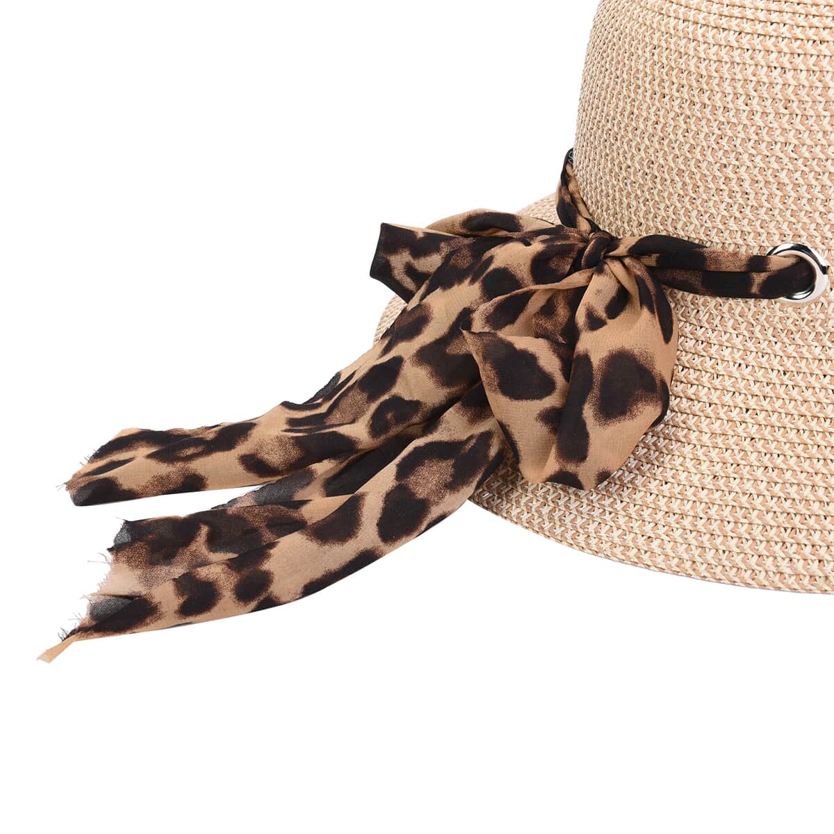 Khaki with Leopard Pattern Bowknot Hat & UV 400 Polarized Sunglasses image number 5