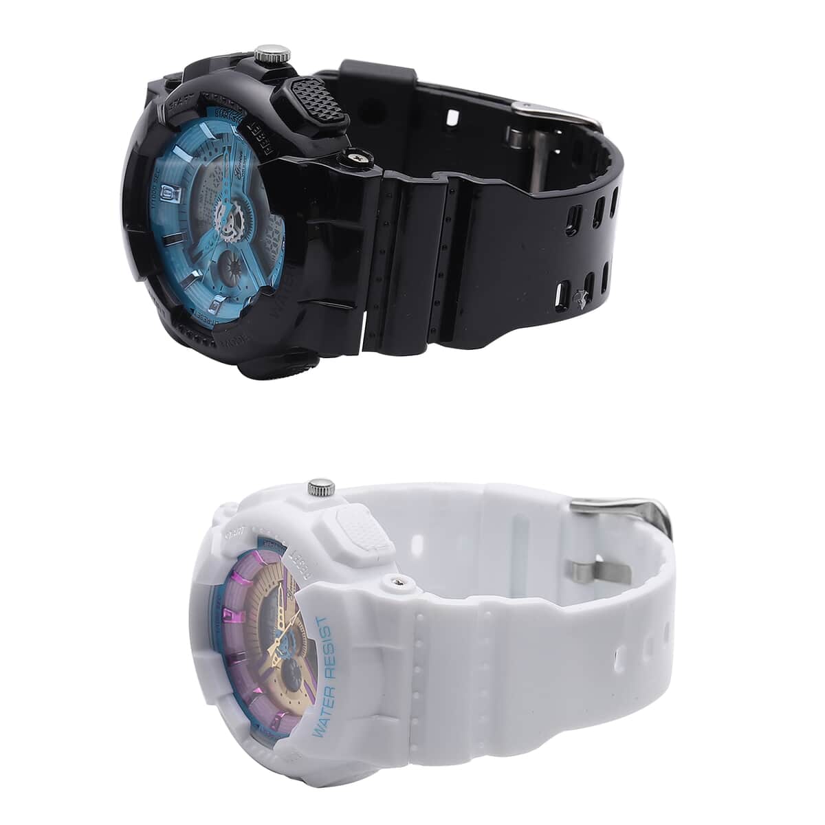 Set of 2 GENOA Japanese and Eletronic Movement Multi Functional Blue Dail Watch in Black and White Silicone Strap (52 mm) image number 2