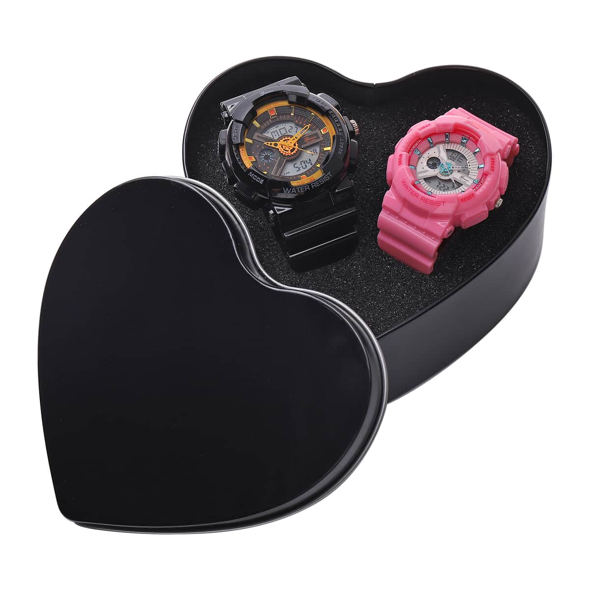 Set of 2 Genoa Japanese and Electronic Movement Multi Functional Black Dial Watch in Black and Pink Silicone Strap (52 mm) image number 5