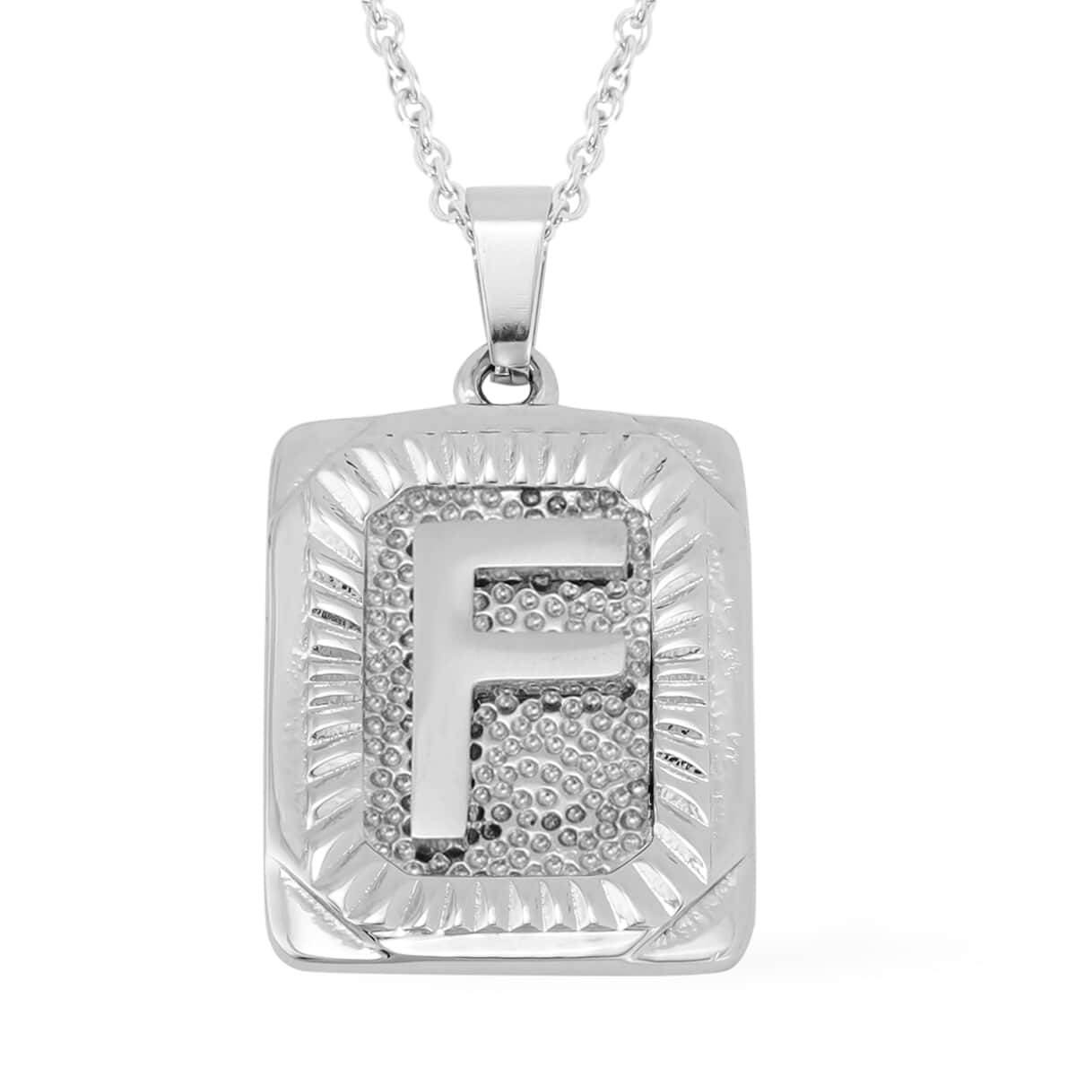 Dog Tag Style F Initial Pendant Necklace 22 Inches in Stainless Steel image number 0