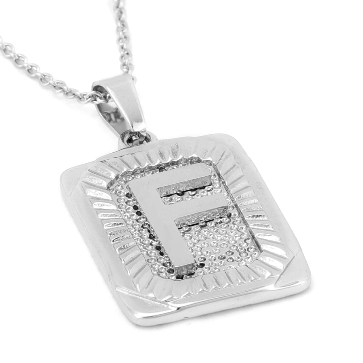 Dog Tag Style F Initial Pendant Necklace 22 Inches in Stainless Steel image number 3