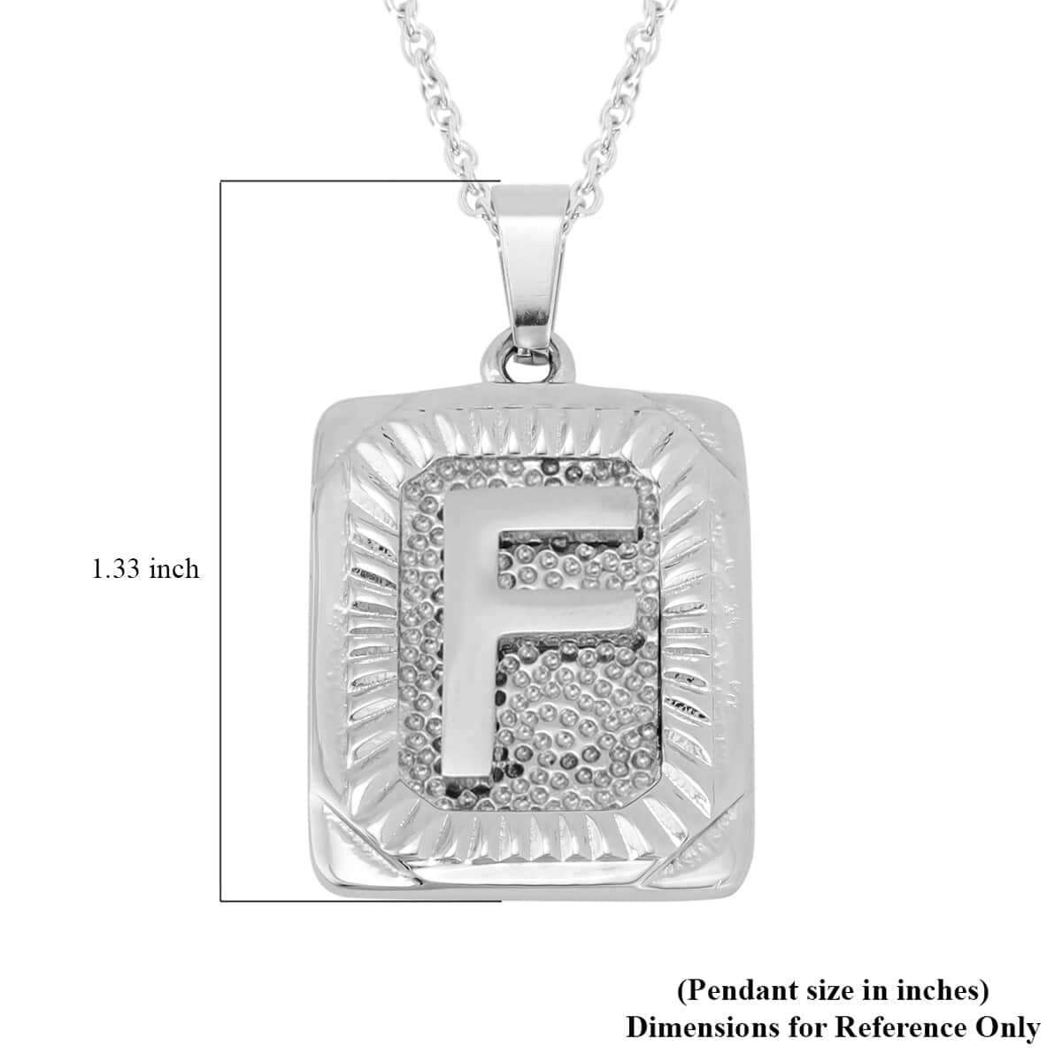 Dog Tag Style F Initial Pendant Necklace 22 Inches in Stainless Steel image number 4