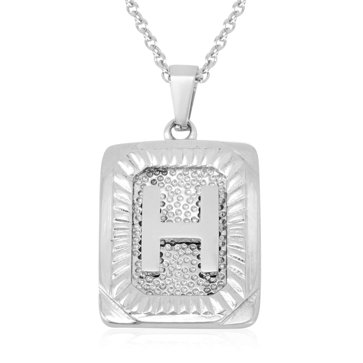 Dog Tag Style H Initial Pendant Necklace 22 Inches in Stainless Steel image number 0