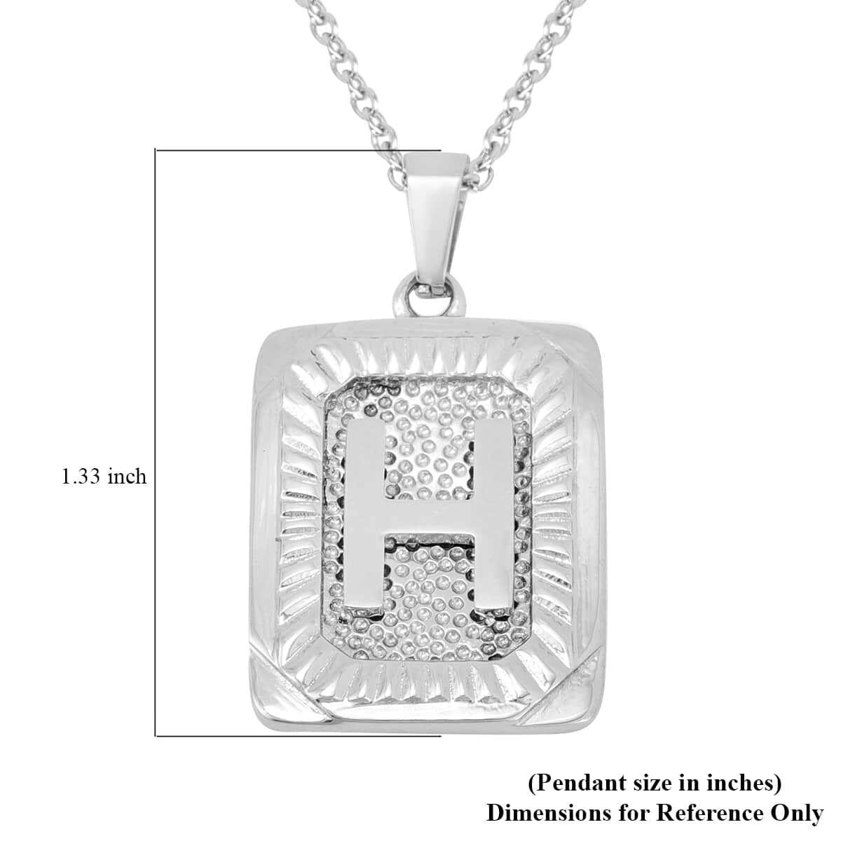 Dog Tag Style H Initial Pendant Necklace 22 Inches in Stainless Steel image number 4