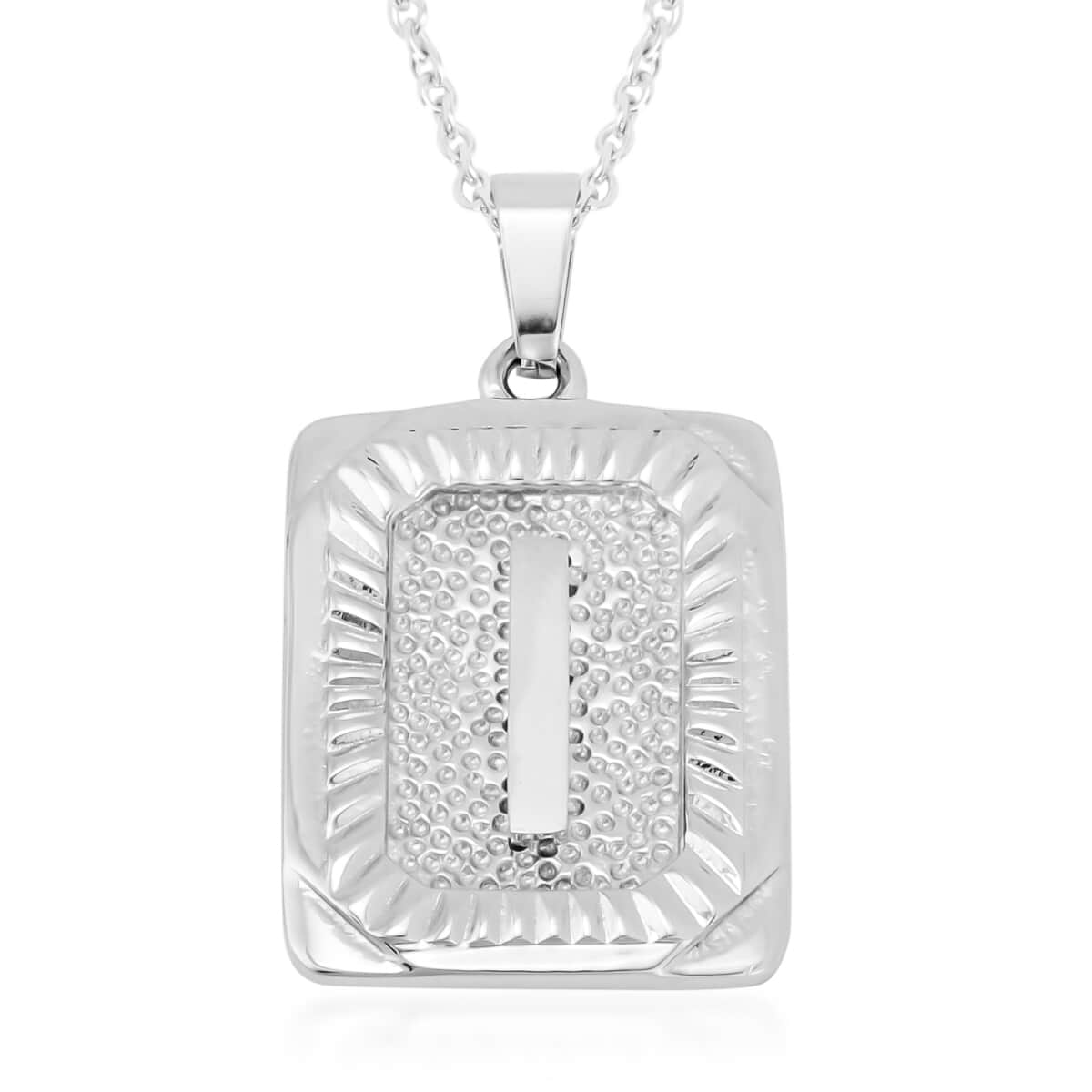 Dog Tag Style I Initial Pendant Necklace 22 Inches in Stainless Steel image number 0