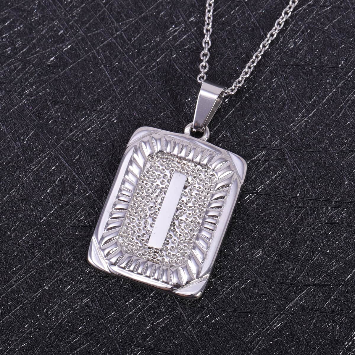 Dog Tag Style I Initial Pendant Necklace 22 Inches in Stainless Steel image number 1