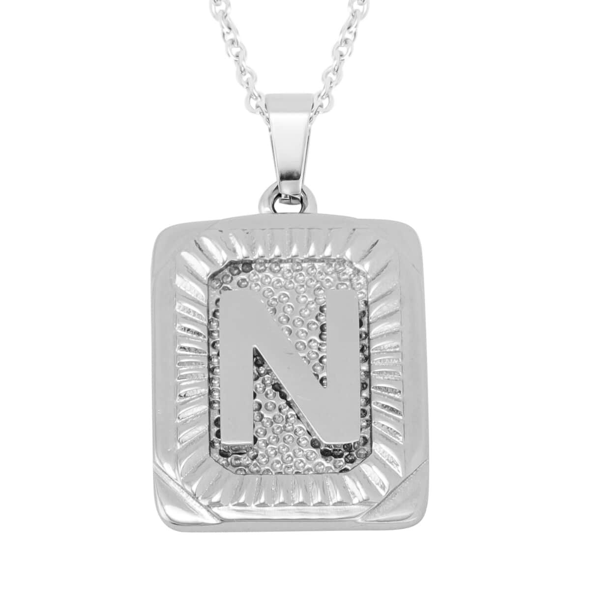 Dog Tag Style N Initial Pendant Necklace 22 Inches in Stainless Steel image number 0