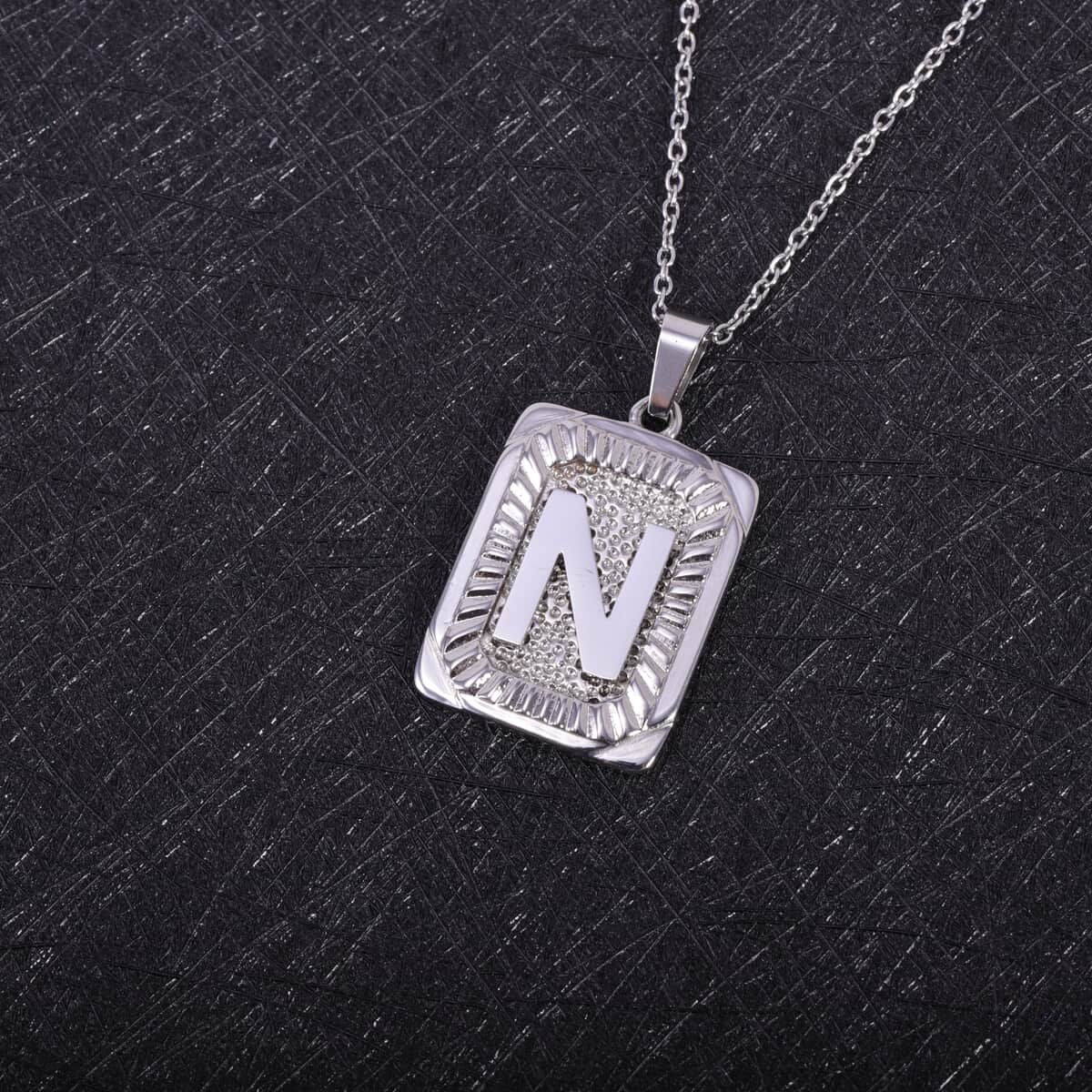Dog Tag Style N Initial Pendant Necklace 22 Inches in Stainless Steel image number 1